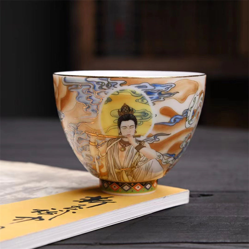 Tasse à thé Kung Fu, Buddha Stones Dunhuang, couleur volante Apsaras