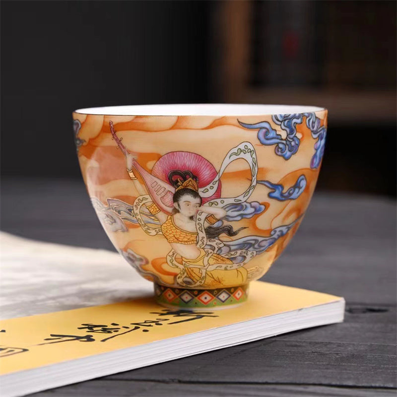 Tasse à thé Kung Fu, Buddha Stones Dunhuang, couleur volante Apsaras