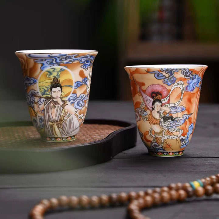 Tasse à thé Kung Fu, Buddha Stones Dunhuang, couleur volante Apsaras