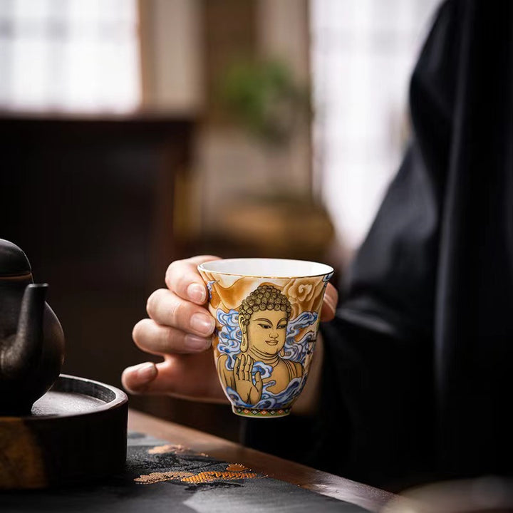 Tasse à thé Kung Fu, Buddha Stones Dunhuang, couleur volante Apsaras