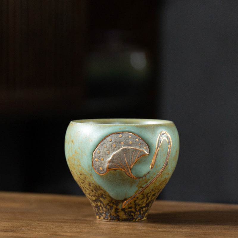 Tasse à thé gravée Buddha Stones Lotus Pod Tasse à thé Kung Fu - Vert 7,6 cm x 6,6 cm x 120 ml - image 0