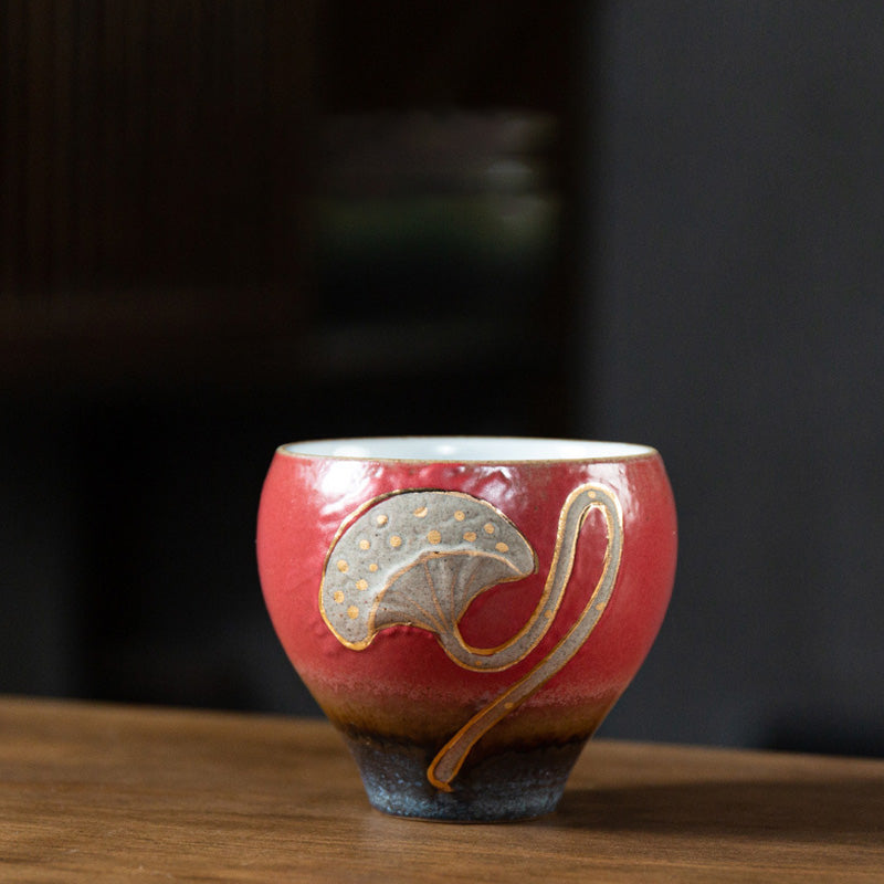 Tasse à thé gravée Buddha Stones Lotus Pod Tasse à thé Kung Fu - Rouge 7,6 cm x 6,6 cm x 120 ml - image 4