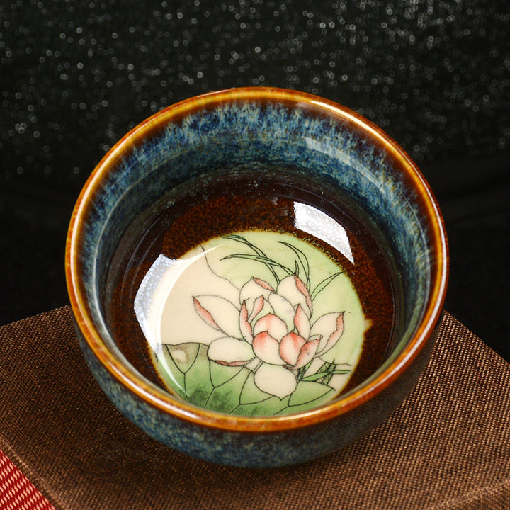Buddha Stones Lotus Dragon Phénix Poisson Koi Tasse à thé en céramique chinoise Jianzhan Tasse à thé Kung Fu 110 ml