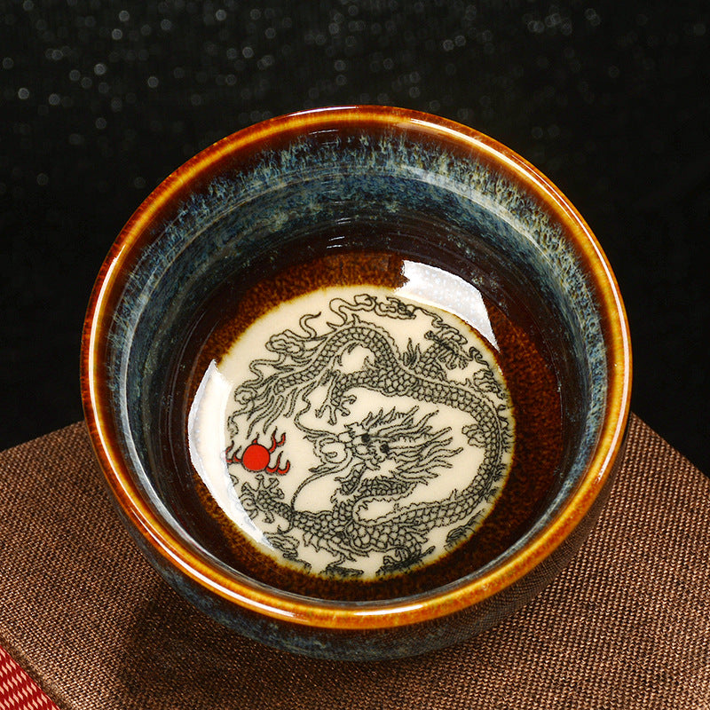 Buddha Stones Lotus Dragon Phénix Poisson Koi Tasse à thé en céramique chinoise Jianzhan Tasse à thé Kung Fu 110 ml