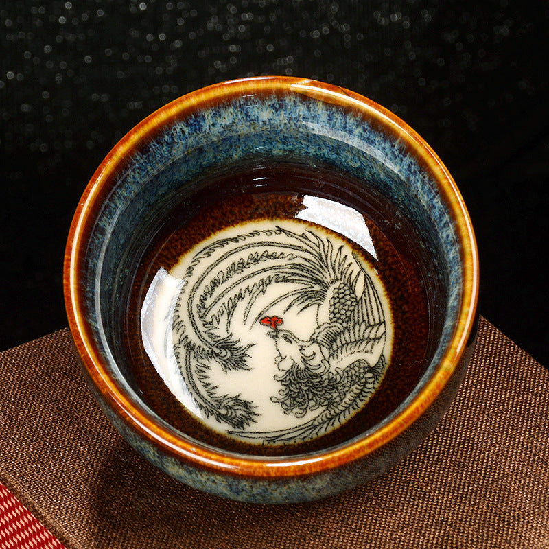 Buddha Stones Lotus Dragon Phénix Poisson Koi Tasse à thé en céramique chinoise Jianzhan Tasse à thé Kung Fu 110 ml