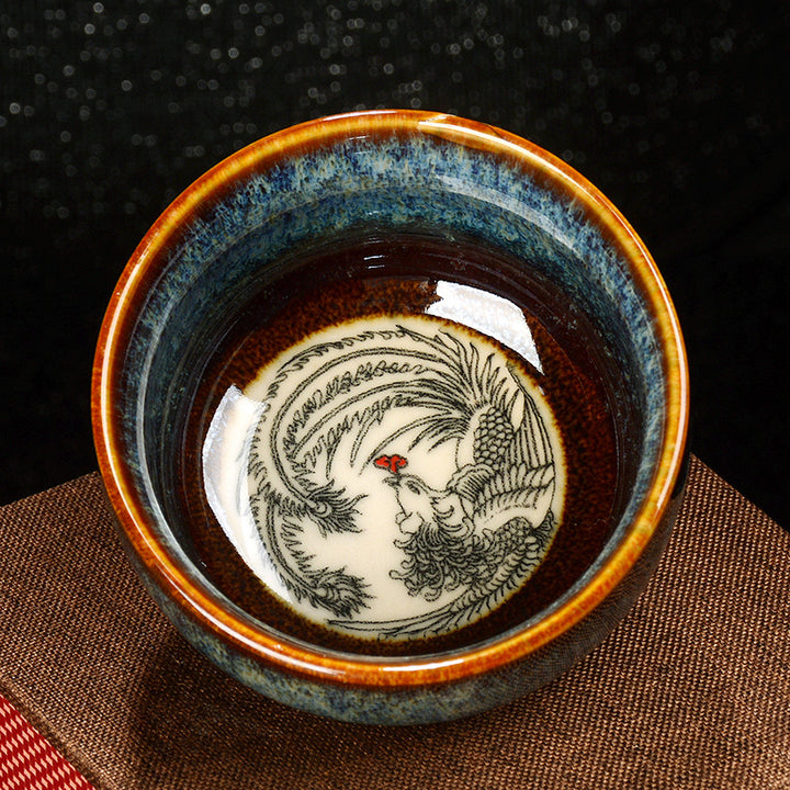 Buddha Stones Lotus Dragon Phénix Poisson Koi Tasse à thé en céramique chinoise Jianzhan Tasse à thé Kung Fu 110 ml