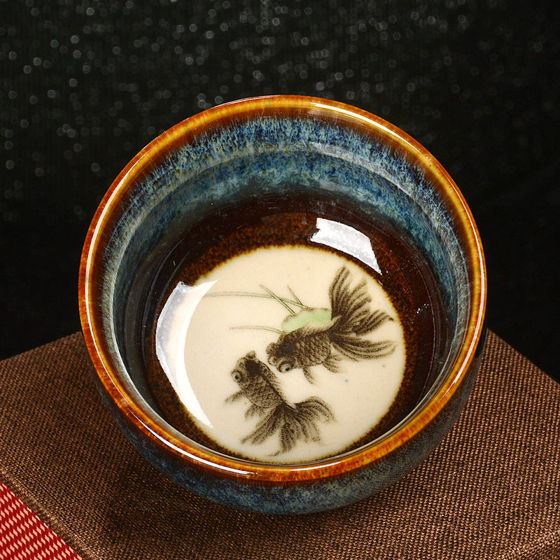 Buddha Stones Lotus Dragon Phénix Poisson Koi Tasse à thé en céramique chinoise Jianzhan Tasse à thé Kung Fu 110 ml