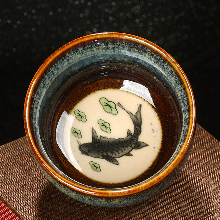 Buddha Stones Lotus Dragon Phénix Poisson Koi Tasse à thé en céramique chinoise Jianzhan Tasse à thé Kung Fu 110 ml