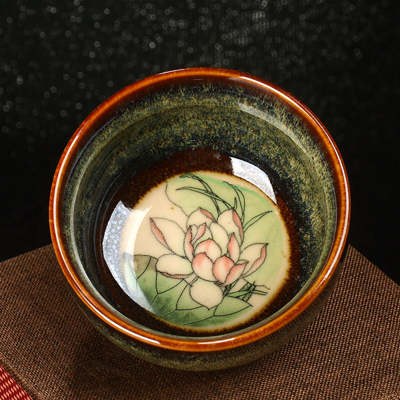Buddha Stones Lotus Dragon Phénix Poisson Koi Tasse à thé en céramique chinoise Jianzhan Tasse à thé Kung Fu 110 ml