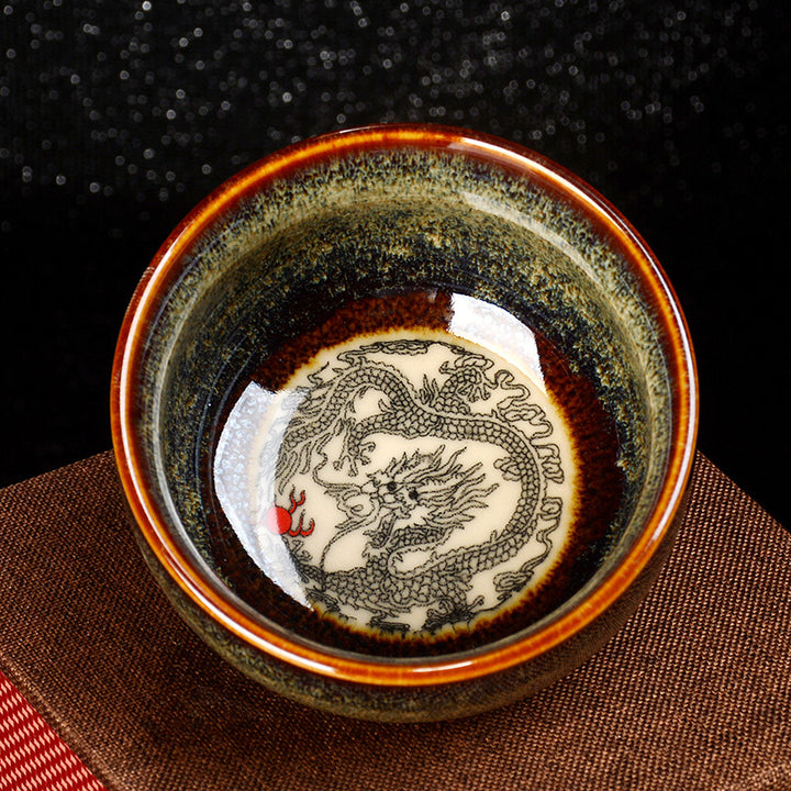 Buddha Stones Lotus Dragon Phénix Poisson Koi Tasse à thé en céramique chinoise Jianzhan Tasse à thé Kung Fu 110 ml