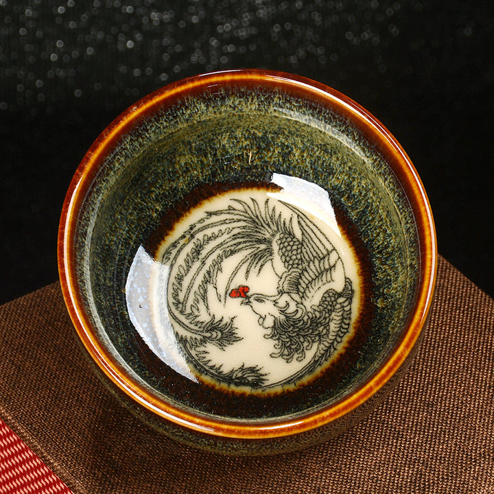 Buddha Stones Lotus Dragon Phénix Poisson Koi Tasse à thé en céramique chinoise Jianzhan Tasse à thé Kung Fu 110 ml