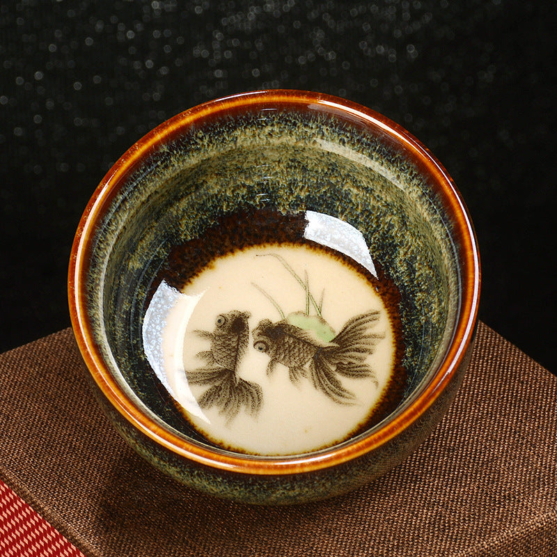 Buddha Stones Lotus Dragon Phénix Poisson Koi Tasse à thé en céramique chinoise Jianzhan Tasse à thé Kung Fu 110 ml