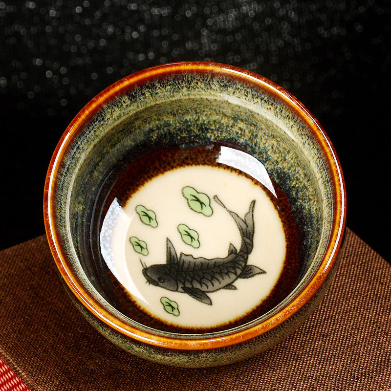 Buddha Stones Lotus Dragon Phénix Poisson Koi Tasse à thé en céramique chinoise Jianzhan Tasse à thé Kung Fu 110 ml