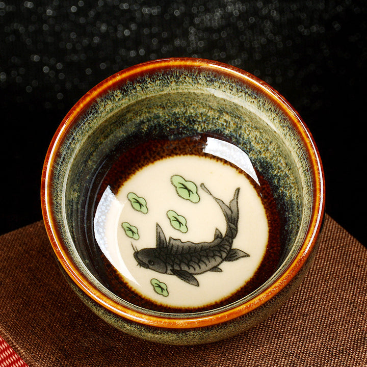 Buddha Stones Lotus Dragon Phénix Poisson Koi Tasse à thé en céramique chinoise Jianzhan Tasse à thé Kung Fu 110 ml