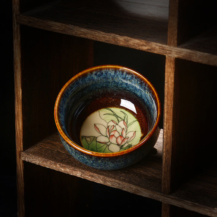 Buddha Stones Lotus Dragon Phénix Poisson Koi Tasse à thé en céramique chinoise Jianzhan Tasse à thé Kung Fu 110 ml