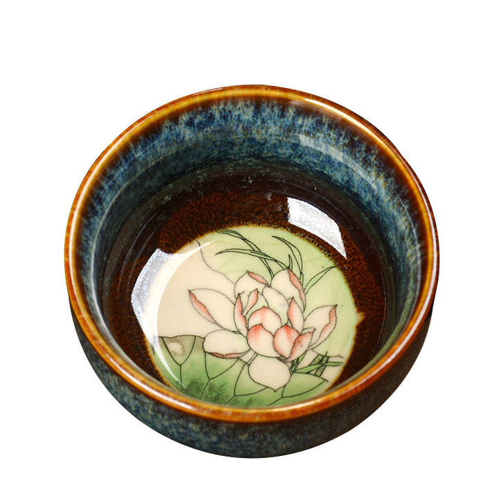 Buddha Stones Lotus Dragon Phénix Poisson Koi Tasse à thé en céramique chinoise Jianzhan Tasse à thé Kung Fu 110 ml