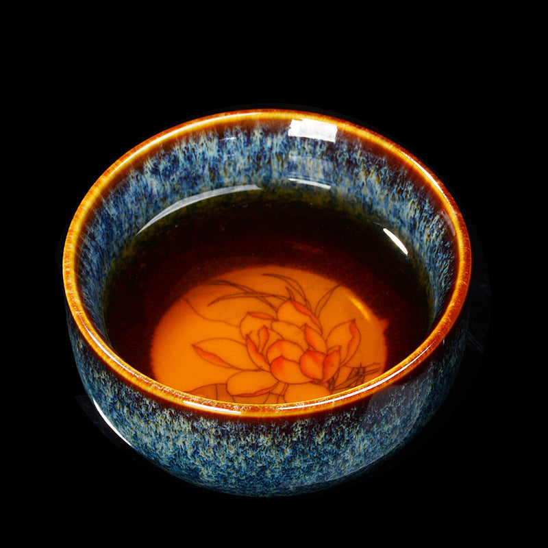 Buddha Stones Lotus Dragon Phénix Poisson Koi Tasse à thé en céramique chinoise Jianzhan Tasse à thé Kung Fu 110 ml
