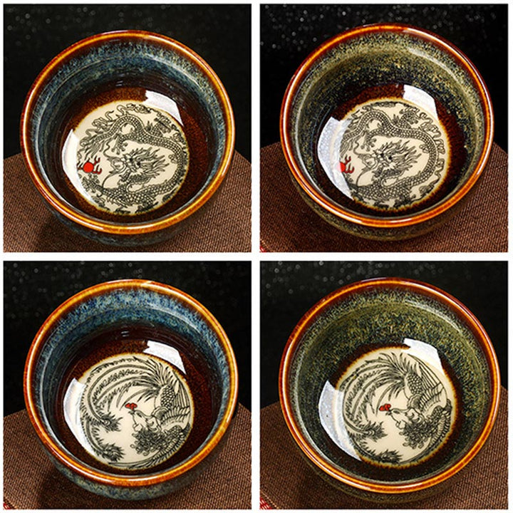 Buddha Stones Lotus Dragon Phénix Poisson Koi Tasse à thé en céramique chinoise Jianzhan Tasse à thé Kung Fu 110 ml