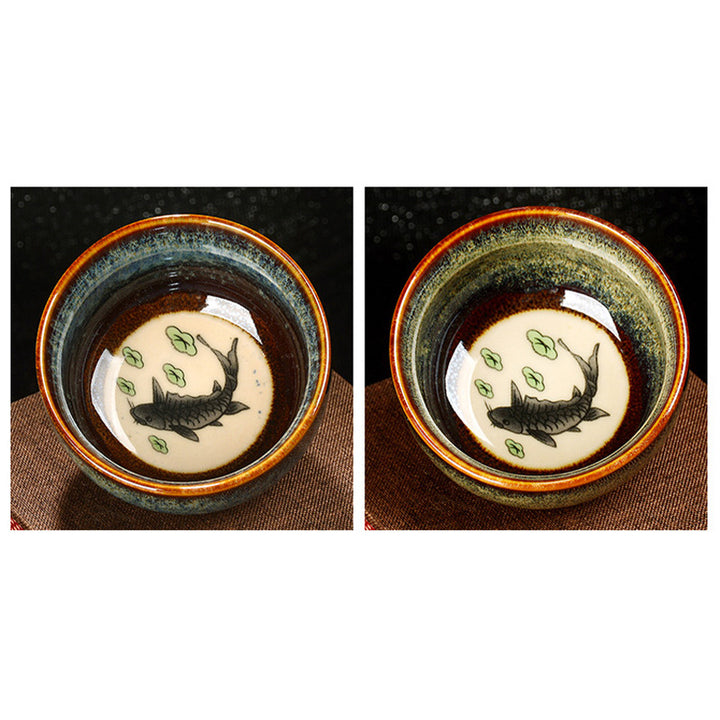 Buddha Stones Lotus Dragon Phénix Poisson Koi Tasse à thé en céramique chinoise Jianzhan Tasse à thé Kung Fu 110 ml