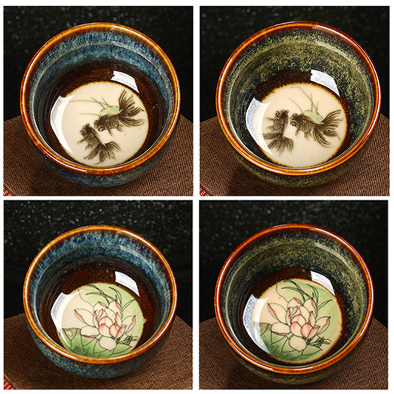 Buddha Stones Lotus Dragon Phénix Poisson Koi Tasse à thé en céramique chinoise Jianzhan Tasse à thé Kung Fu 110 ml