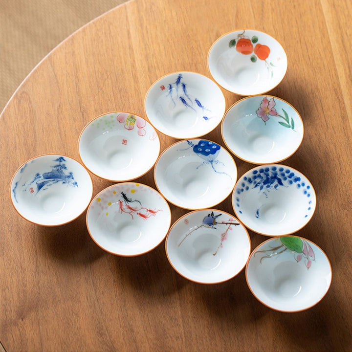 Buddha Stones Fleur de Mandala Poisson Koi Lotus Oiseau Kaki Tasse à Thé Tasse à Thé Kung Fu 50 ml