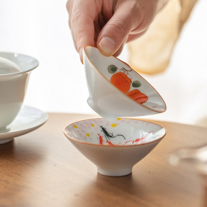 Buddha Stones Fleur de Mandala Poisson Koi Lotus Oiseau Kaki Tasse à Thé Tasse à Thé Kung Fu 50 ml