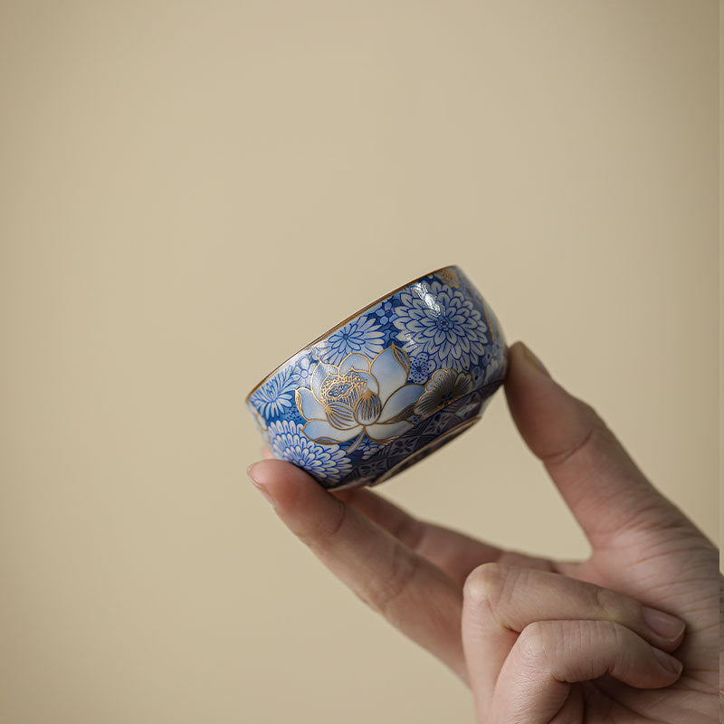 Buddha Stones Lotus Chrysanthème Fleur de Prunier Tasse à Thé Tasse à Thé Kung Fu Théière