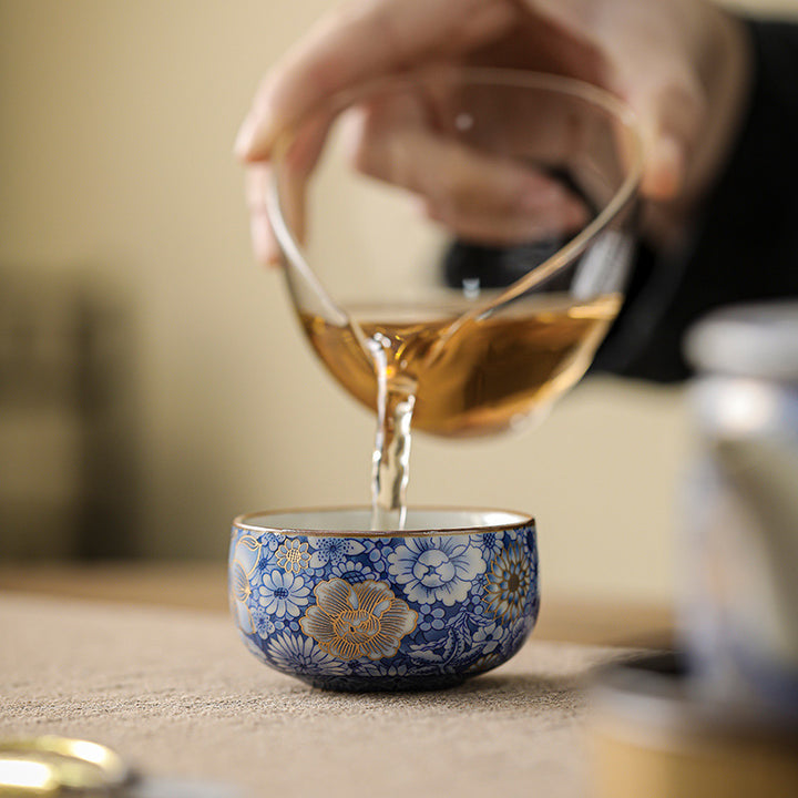 Buddha Stones Lotus Chrysanthème Fleur de Prunier Tasse à Thé Tasse à Thé Kung Fu Théière