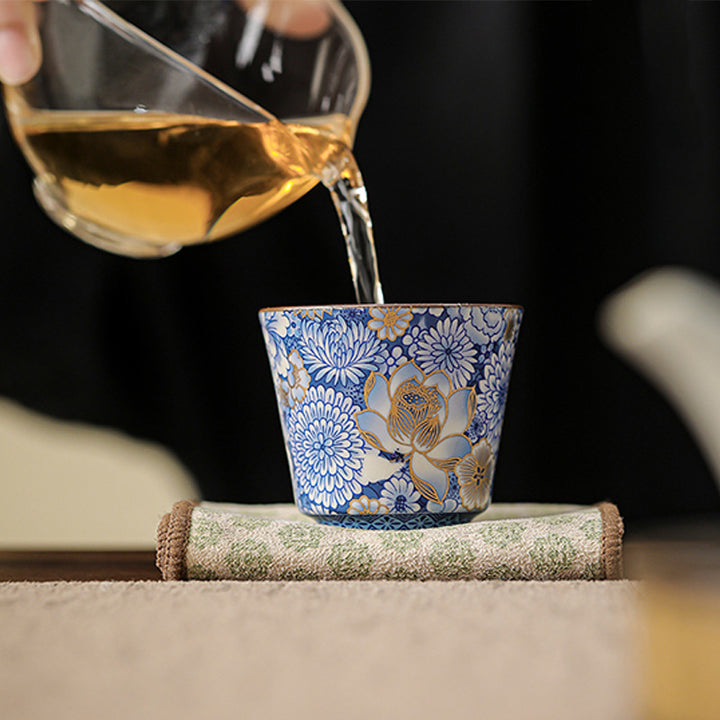 Buddha Stones Lotus Chrysanthème Fleur de Prunier Tasse à Thé Tasse à Thé Kung Fu Théière