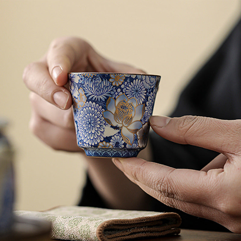 Buddha Stones Lotus Chrysanthème Fleur de Prunier Tasse à Thé Tasse à Thé Kung Fu Théière