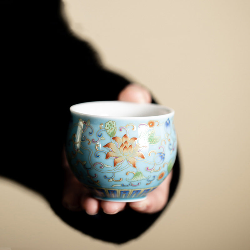 Tasse à thé en céramique à motif de gousse de fleur de lotus Buddha Stones Tasse à thé Kung Fu 80 ml