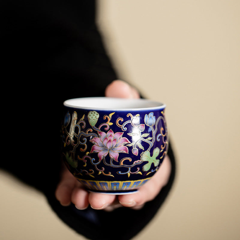 Tasse à thé en céramique à motif de gousse de fleur de lotus Buddha Stones Tasse à thé Kung Fu 80 ml