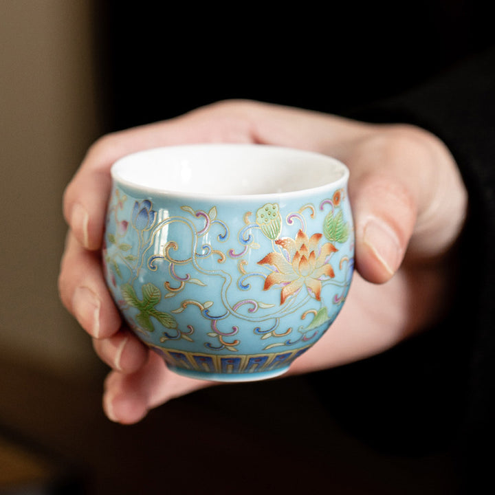 Tasse à thé en céramique à motif de gousse de fleur de lotus Buddha Stones Tasse à thé Kung Fu 80 ml