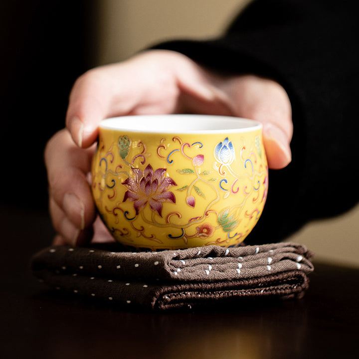 Tasse à thé en céramique à motif de gousse de fleur de lotus Buddha Stones Tasse à thé Kung Fu 80 ml