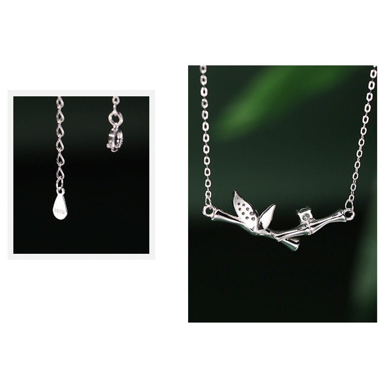 Collier pendentif en cuivre et zircon avec motif de feuille de bambou et Buddha Stones