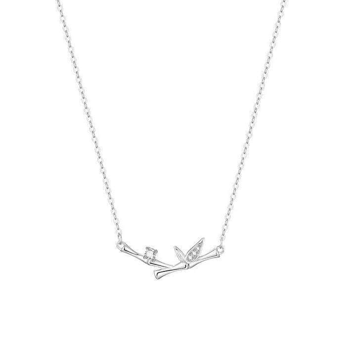 Collier pendentif en cuivre et zircon avec motif de feuille de bambou et Buddha Stones