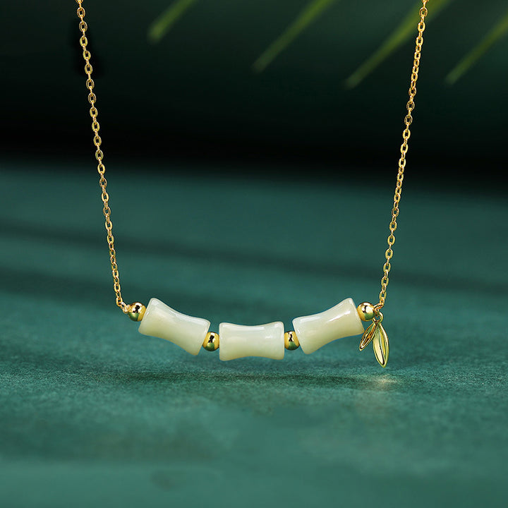 Collier pendentif en argent sterling 925 Buddha Stones et jade Hetian en bambou et caractère Fu - Collier en jade de Hetian - image 0