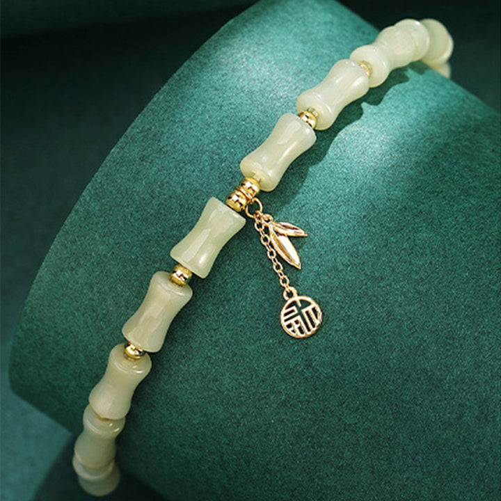 Collier pendentif en argent sterling 925 Buddha Stones et jade Hetian en bambou et caractère Fu
