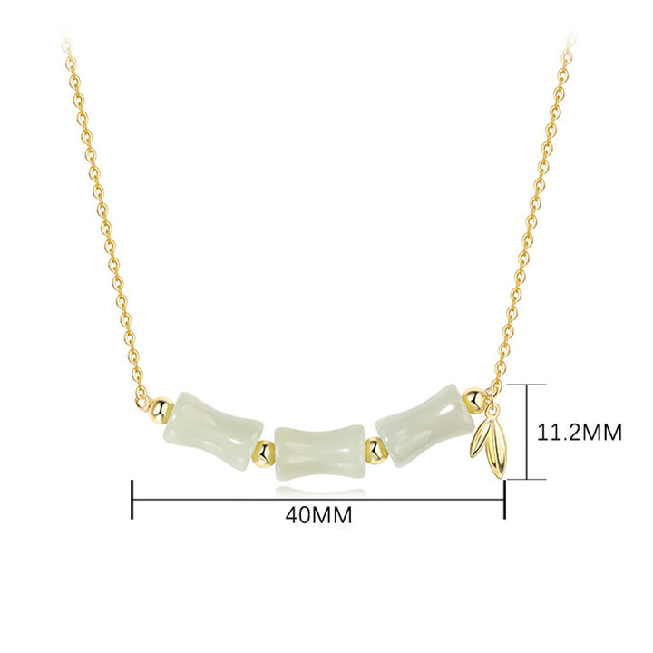 Collier pendentif en argent sterling 925 Buddha Stones et jade Hetian en bambou et caractère Fu