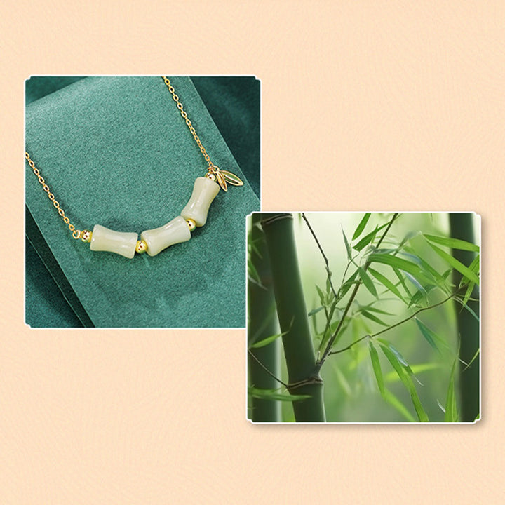 Collier pendentif en argent sterling 925 Buddha Stones et jade Hetian en bambou et caractère Fu