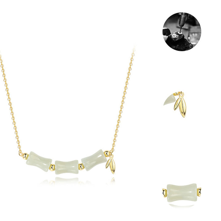 Collier pendentif en argent sterling 925 Buddha Stones et jade Hetian en bambou et caractère Fu