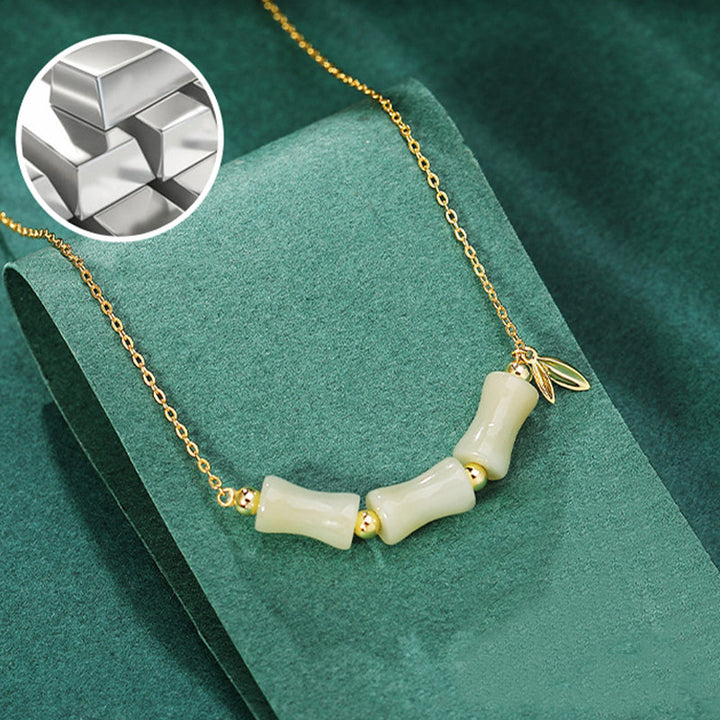 Collier pendentif en argent sterling 925 Buddha Stones et jade Hetian en bambou et caractère Fu