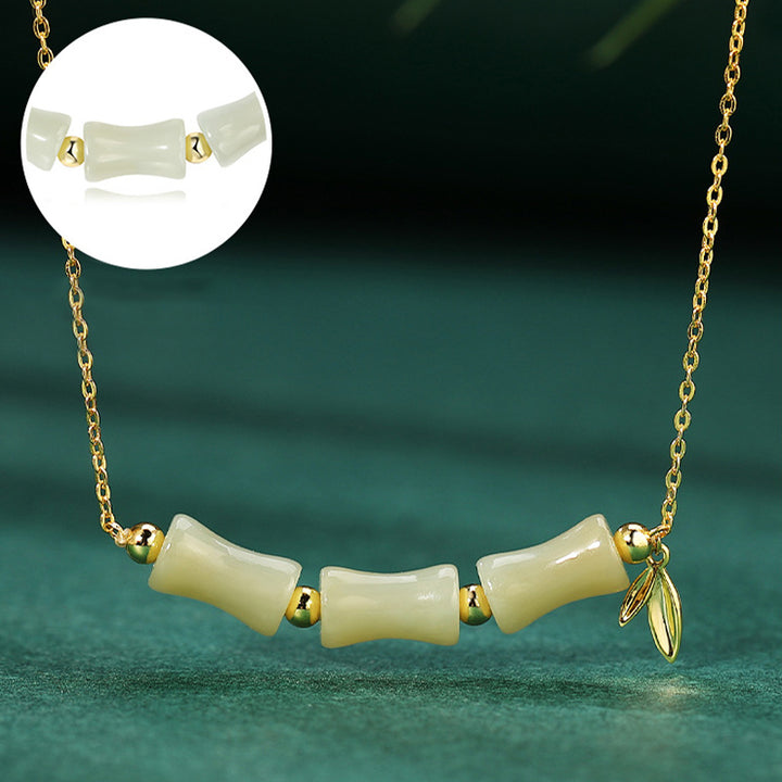 Collier pendentif en argent sterling 925 Buddha Stones et jade Hetian en bambou et caractère Fu