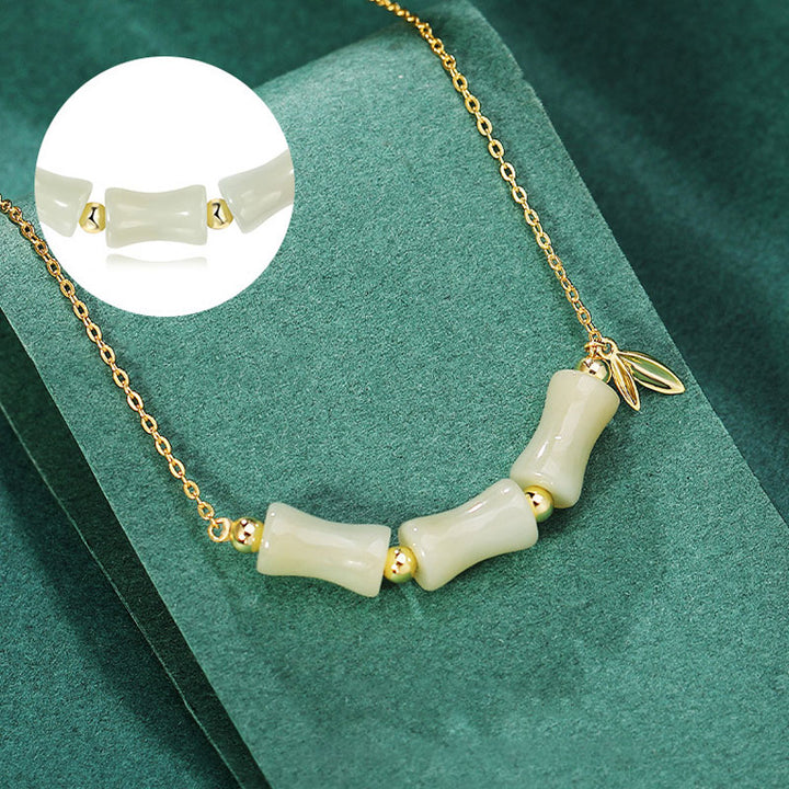 Collier pendentif en argent sterling 925 Buddha Stones et jade Hetian en bambou et caractère Fu