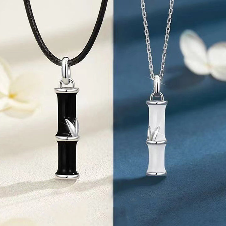 Collier pendentif couple porte-bonheur en cuivre avec Buddha Stones et bambou