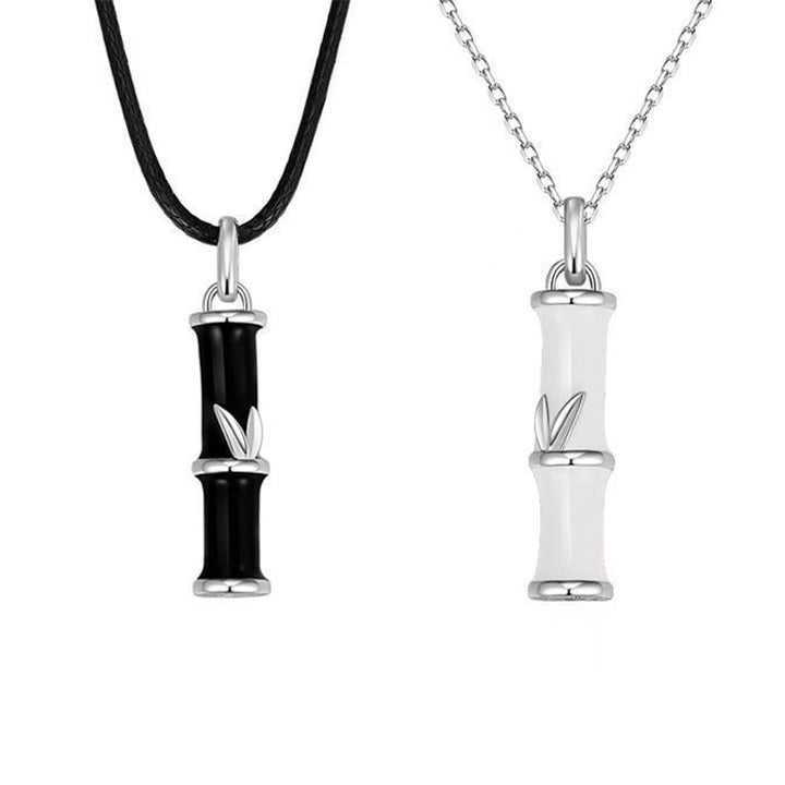 Collier pendentif couple porte-bonheur en cuivre avec Buddha Stones et bambou