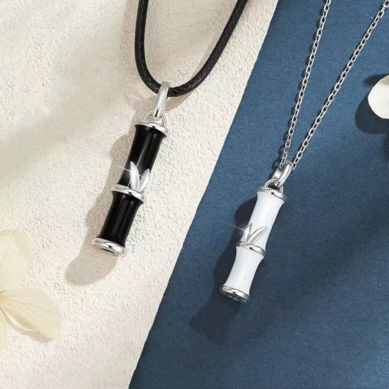Collier pendentif couple porte-bonheur en cuivre avec Buddha Stones et bambou