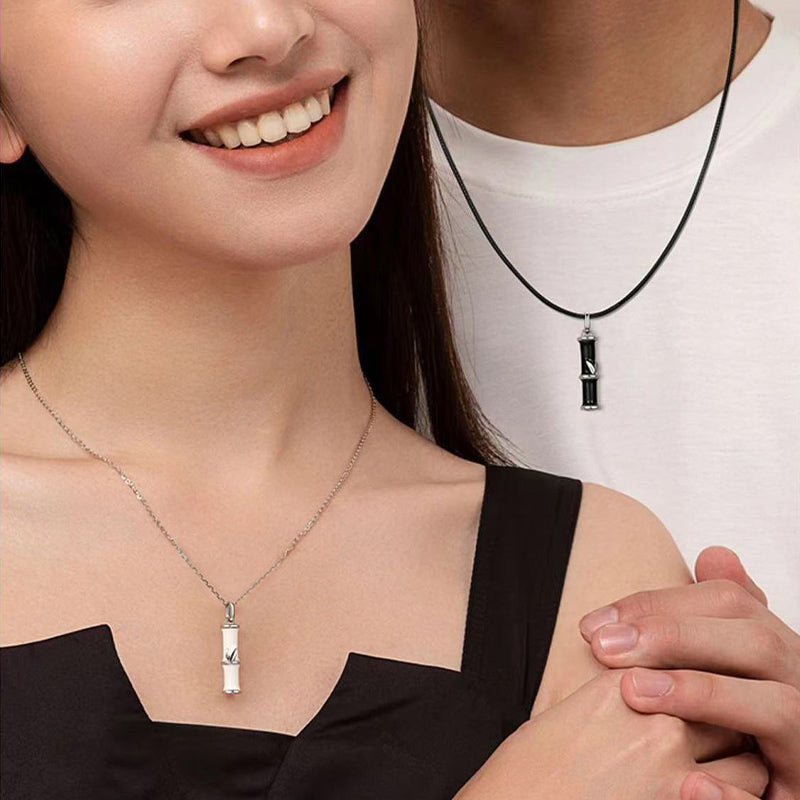 Collier pendentif couple porte-bonheur en cuivre avec Buddha Stones et bambou