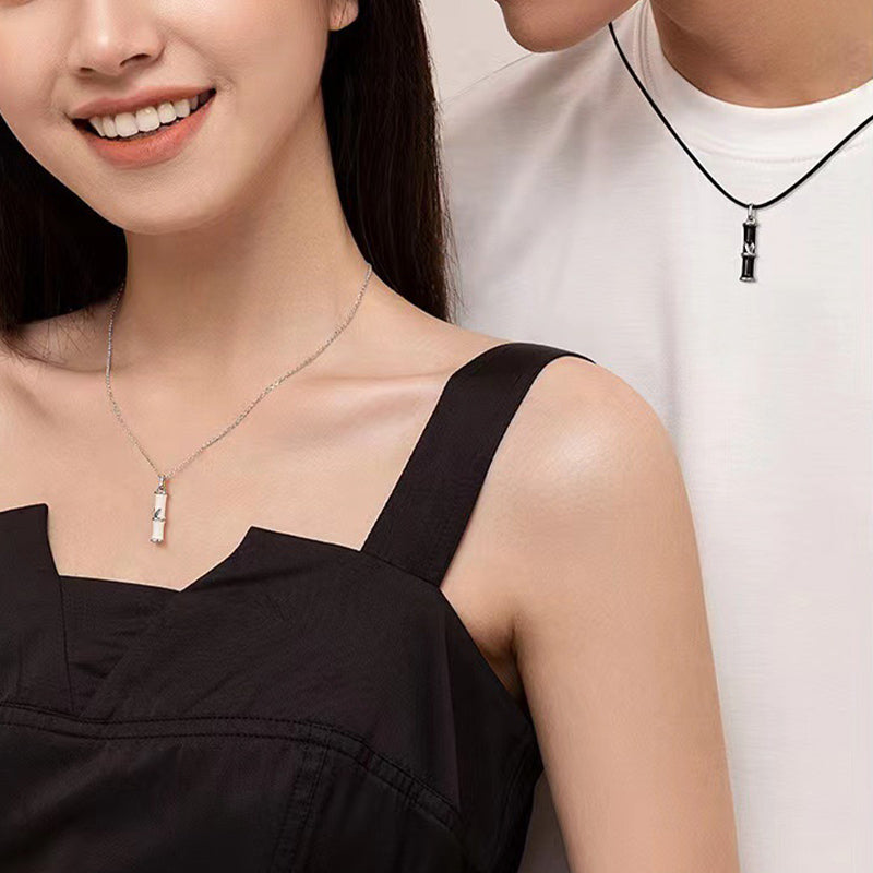 Collier pendentif couple porte-bonheur en cuivre avec Buddha Stones et bambou