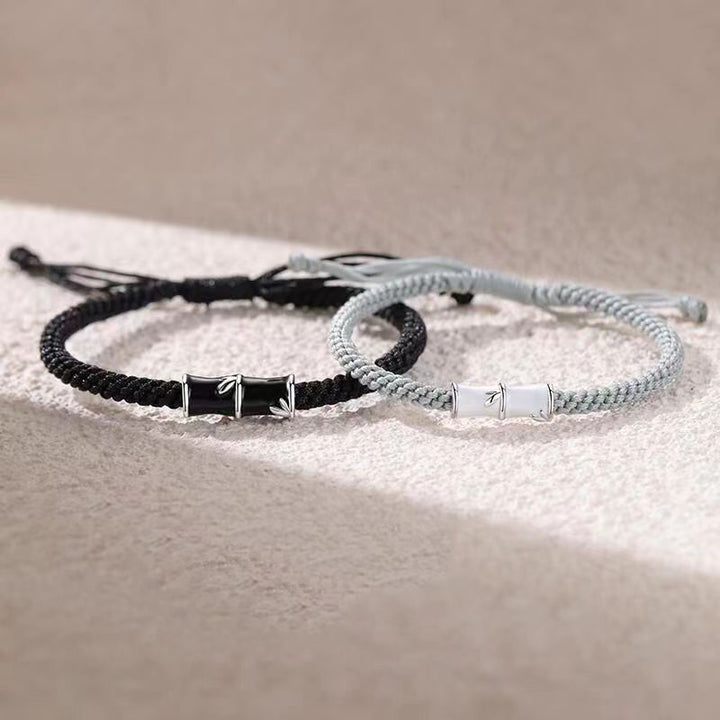 Bracelet de couple en corde Buddha Stones et motif bambou